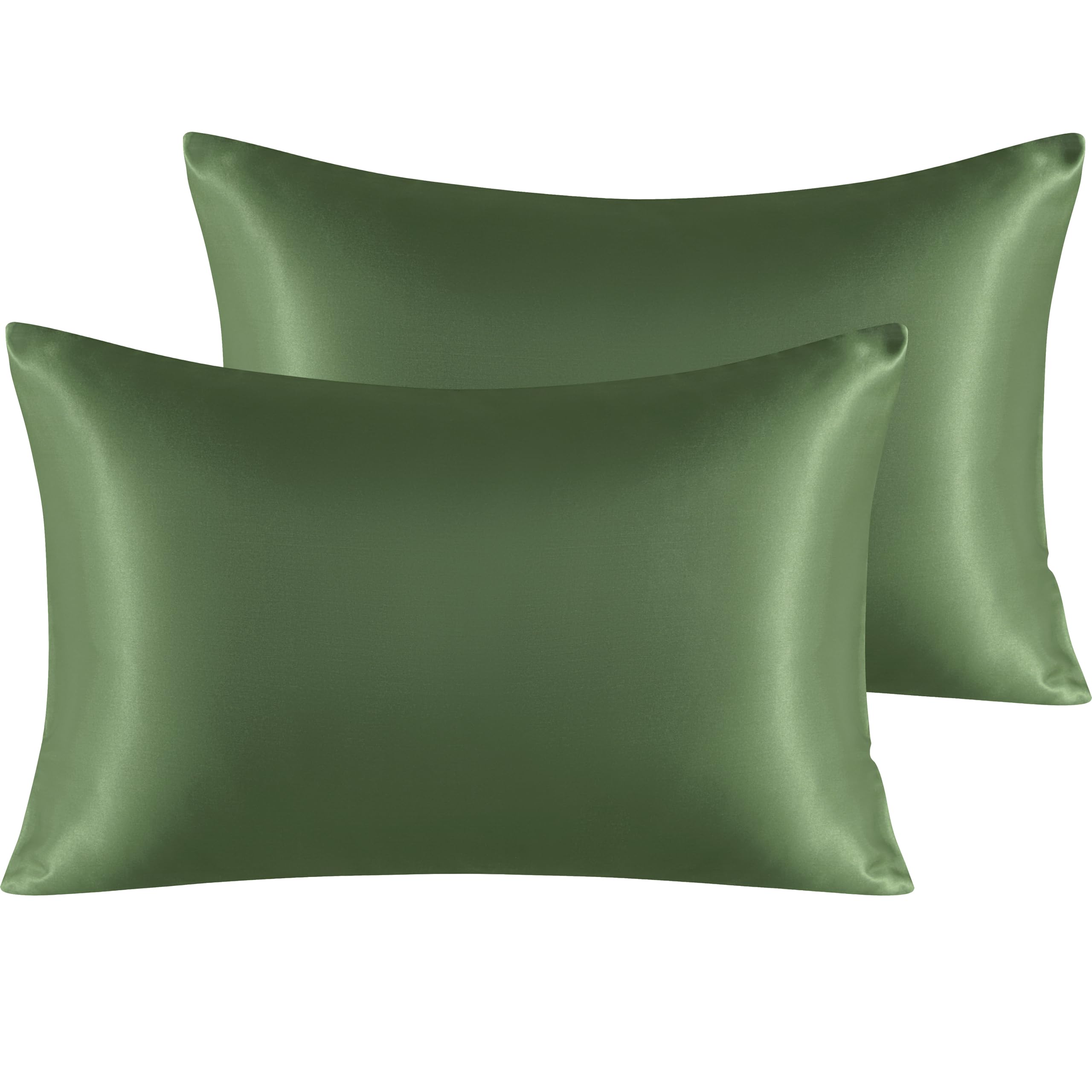 Ntbay 2 Pack Satin Queen Pillowcases For Hair And Skin, Luxurious And Silky Pillow Cases With Envelope Closure, 20X30 Inches, Olive Green